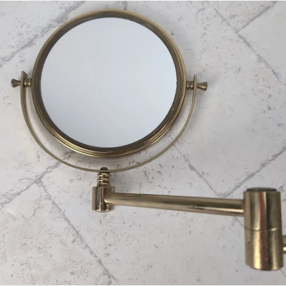 Vintage Magnifying Wall Mount Mirror Brass Folding Swing Arm Wall Mount